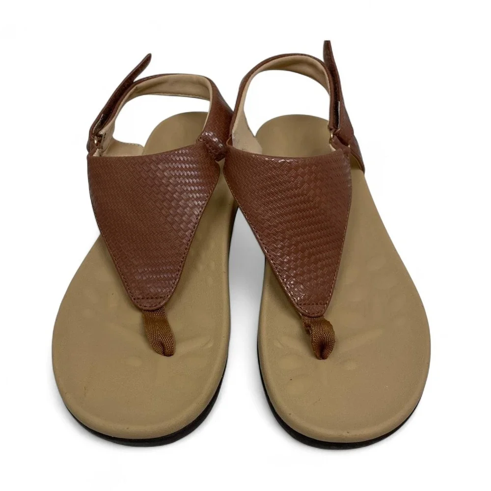 Coastal Woven Faux Leather Slingback Sandals Women's 7.5/8 Minimalist Boho Brown